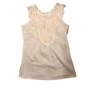 Cottagecore White Sleeveless 100% Cotton Top with Front & Back Lace Size S
